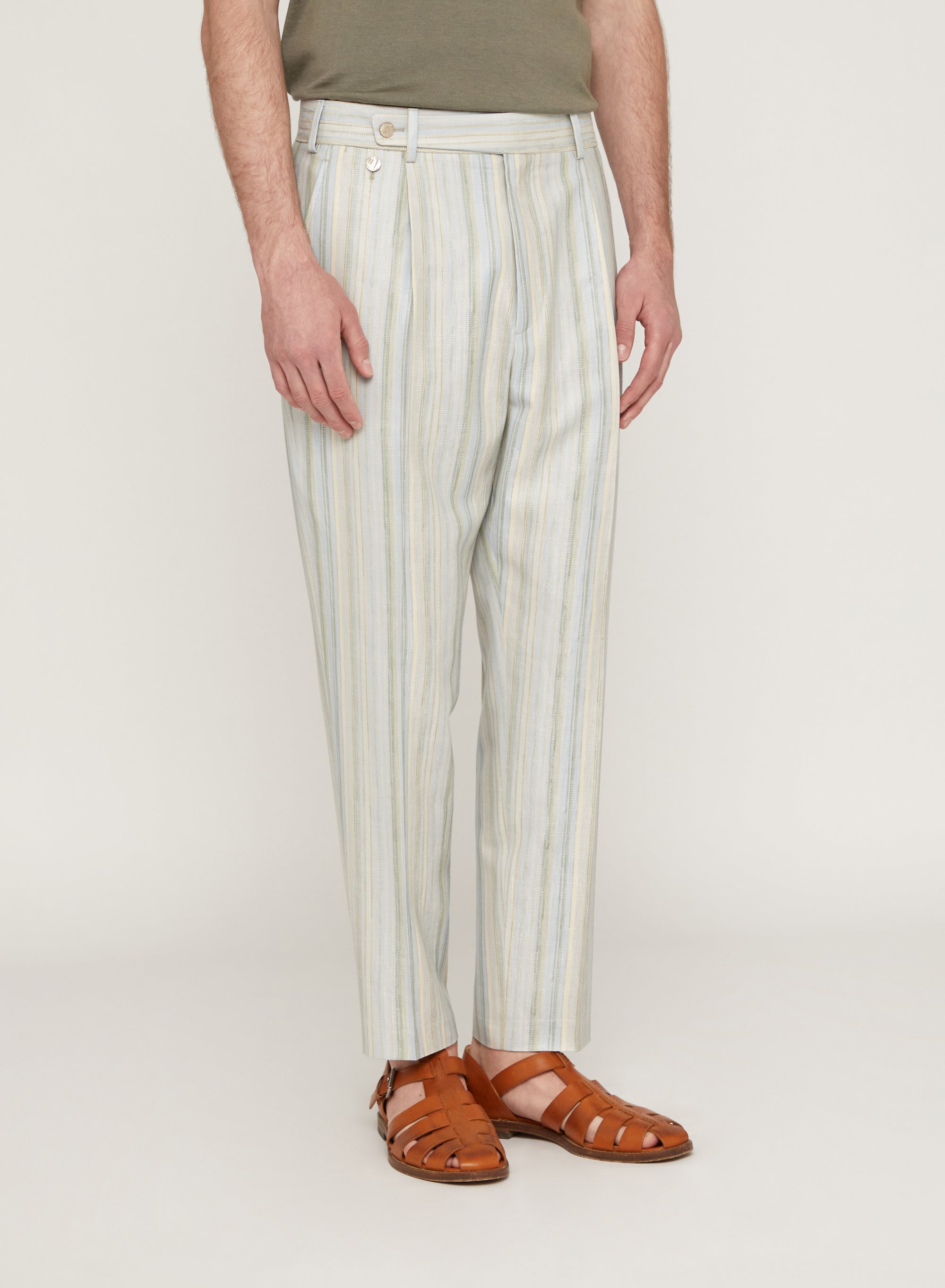 Mint_1QTY // Pantalon rayé à pinces en laine - Mint