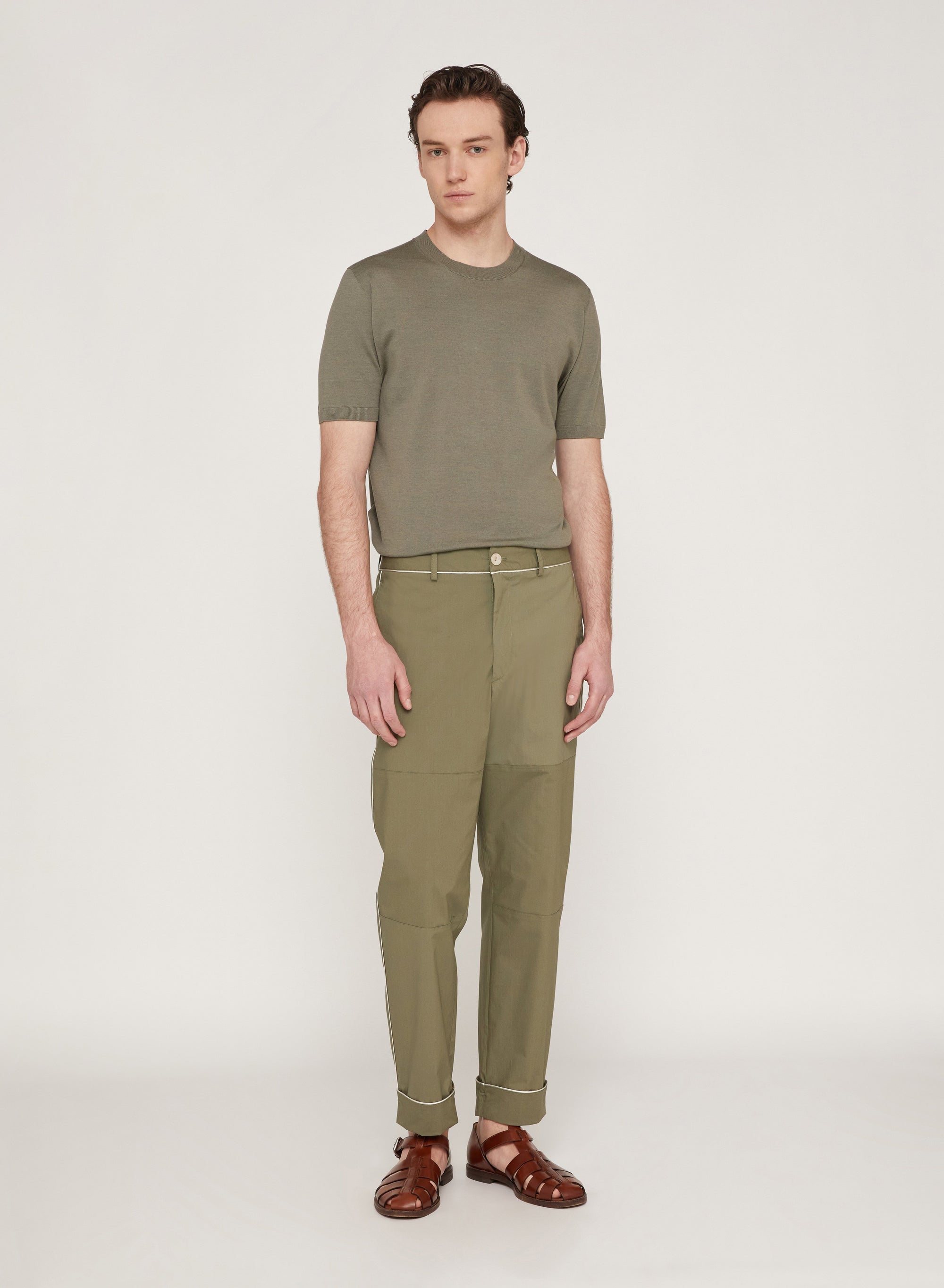 Straight-leg trousers with geometric inserts - Cocoa