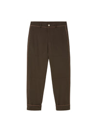 Cacao_1QTY // Pantalon droit à empiècements géométriques - Cacao