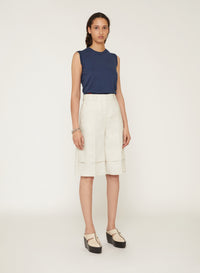 Ice_1QTY // Bermuda à empiècement en lin - Ice