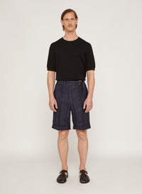 Work Blue_1QTY // Short à rayures en laine - Work Blue