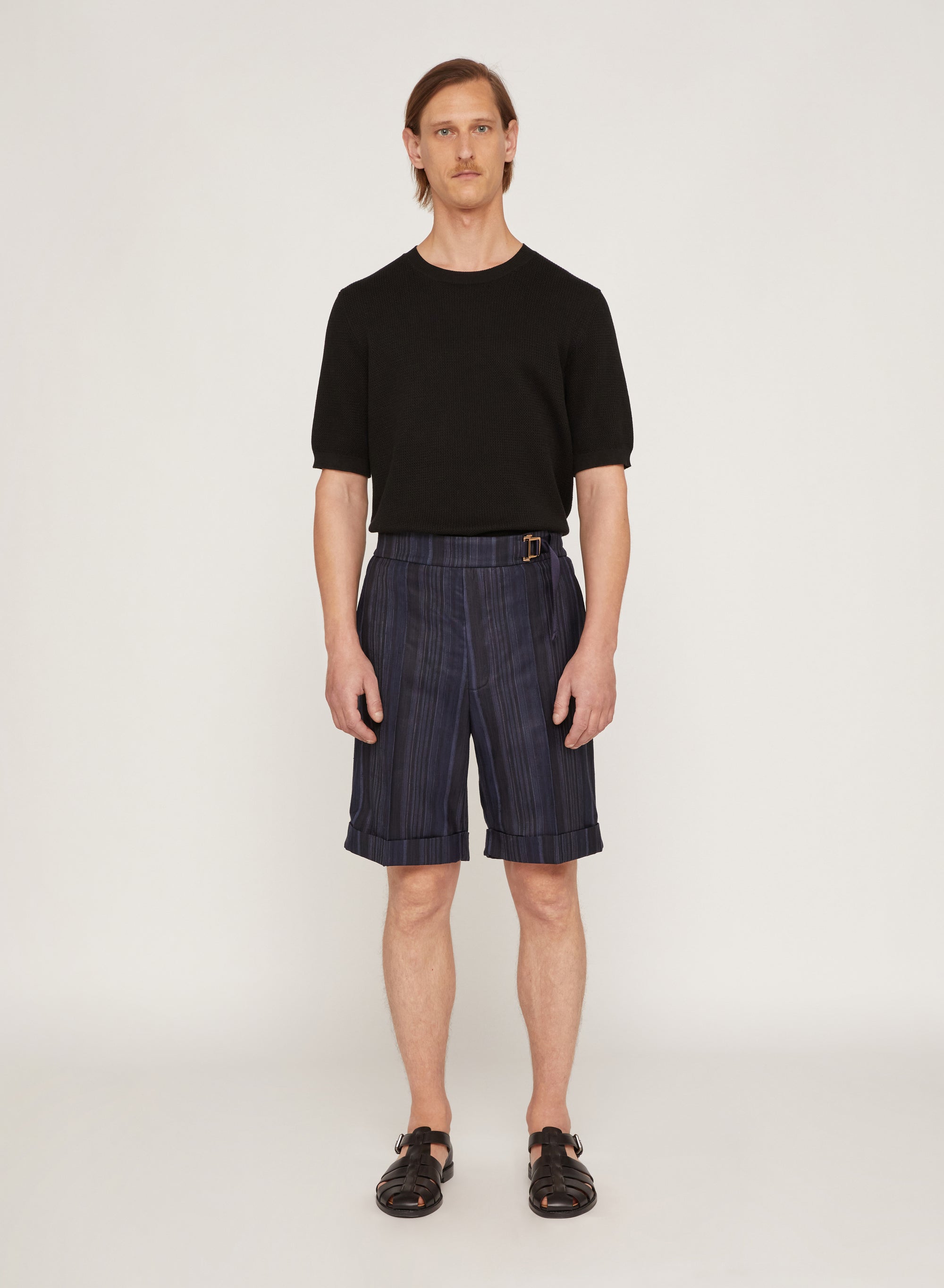 Work Blue_1QTY // Short à rayures en laine - Work Blue