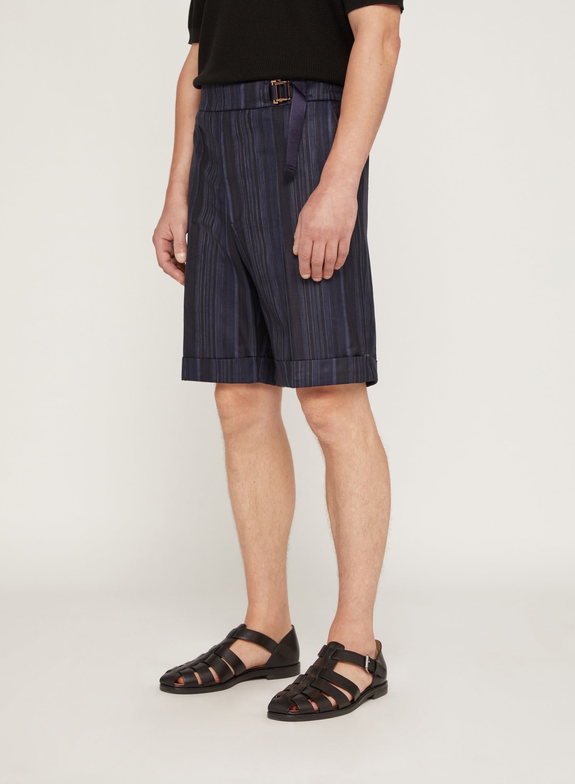 Work Blue_1QTY // Short à rayures en laine - Work Blue