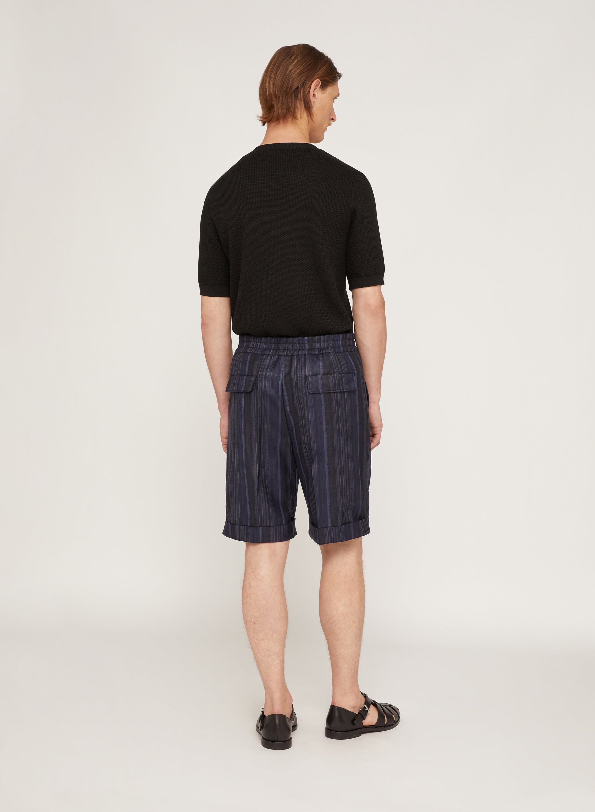 Work Blue_1QTY // Short à rayures en laine - Work Blue