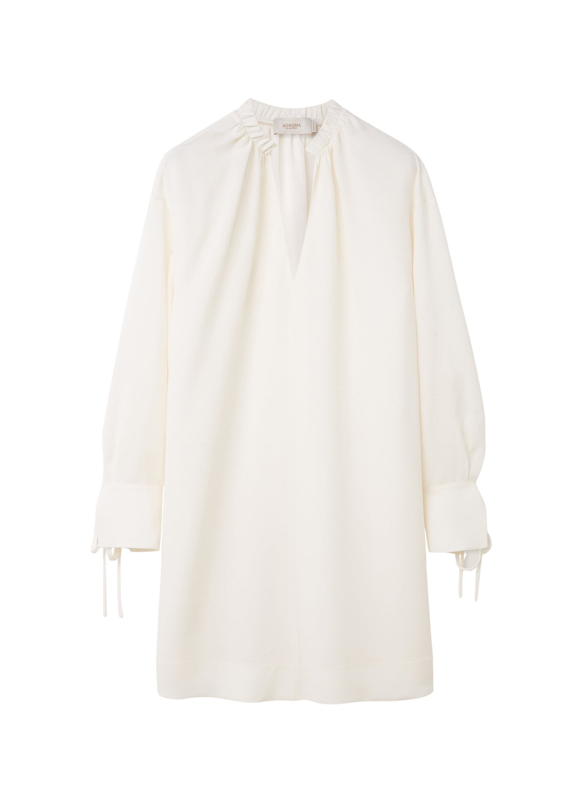 Bianco_1QTY // Tunique à encolure froncée et poignets noués en laine - Bianco