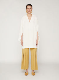 Bianco_1QTY // Tunique à encolure froncée et poignets noués en laine - Bianco