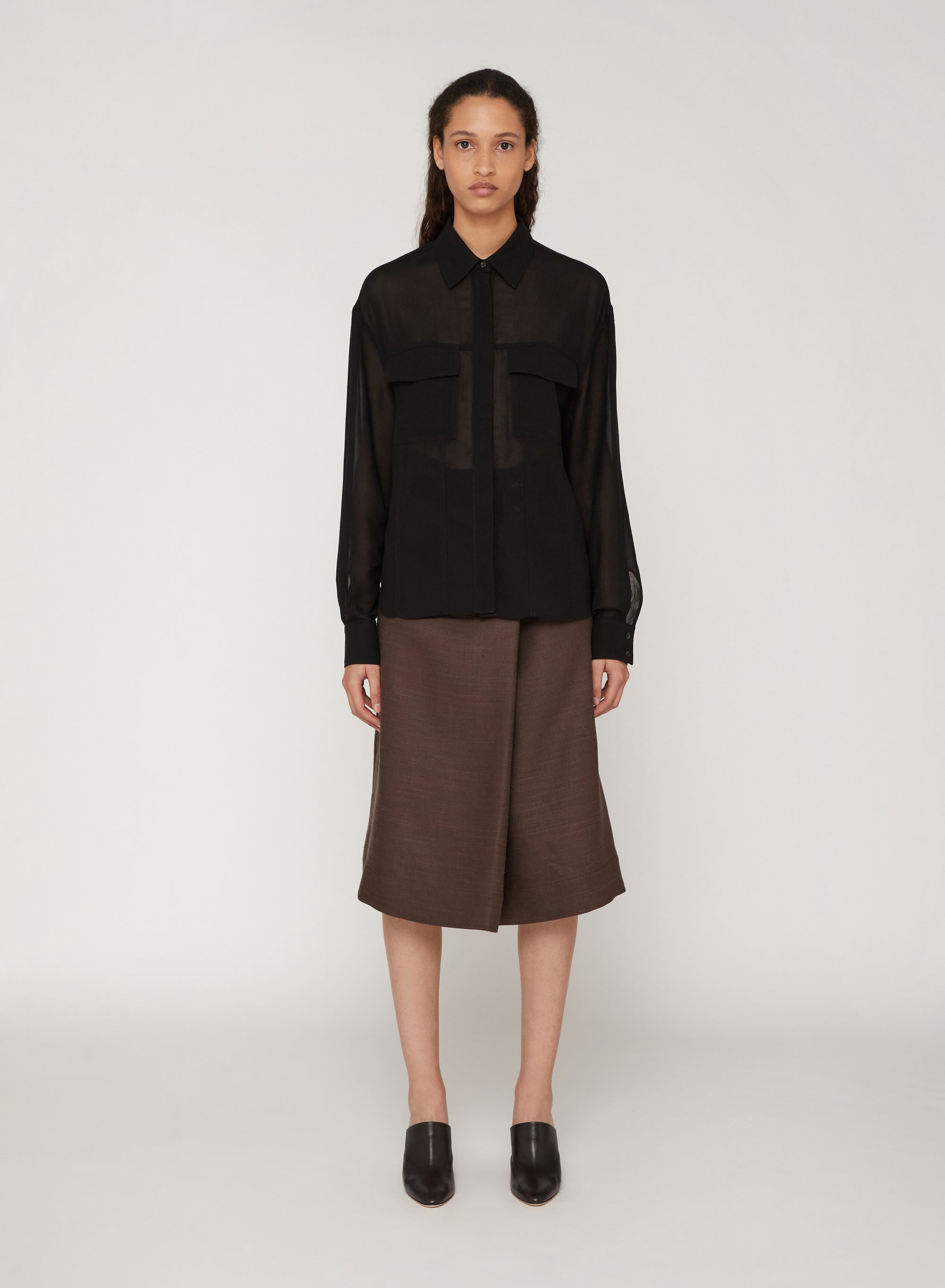 Nero_1QTY // Chemise ample à poches semi-transparente - Nero