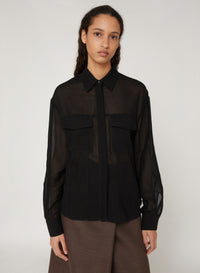 Nero_1QTY // Chemise ample à poches semi-transparente - Nero