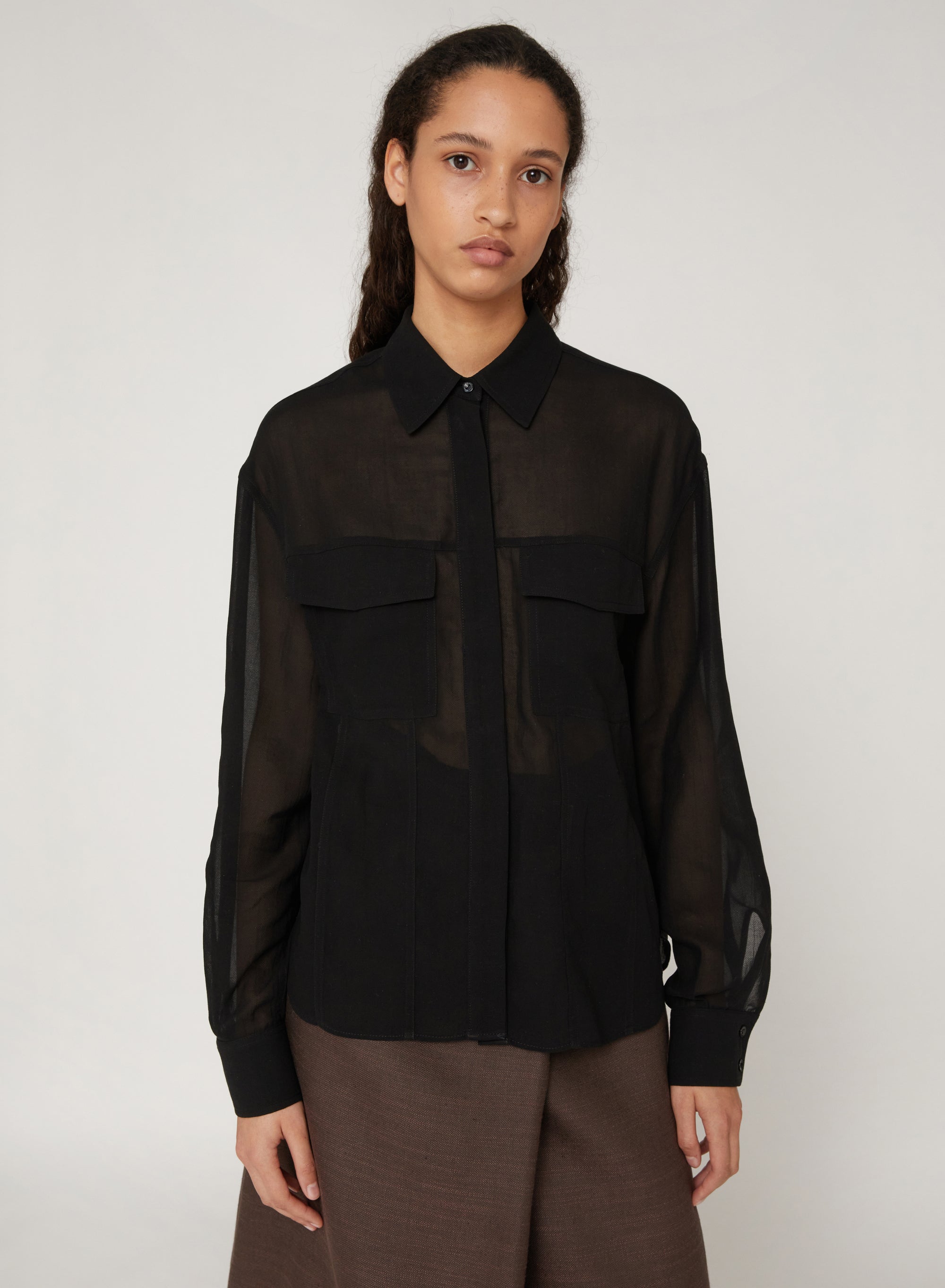 Nero_1QTY // Chemise ample à poches semi-transparente - Nero