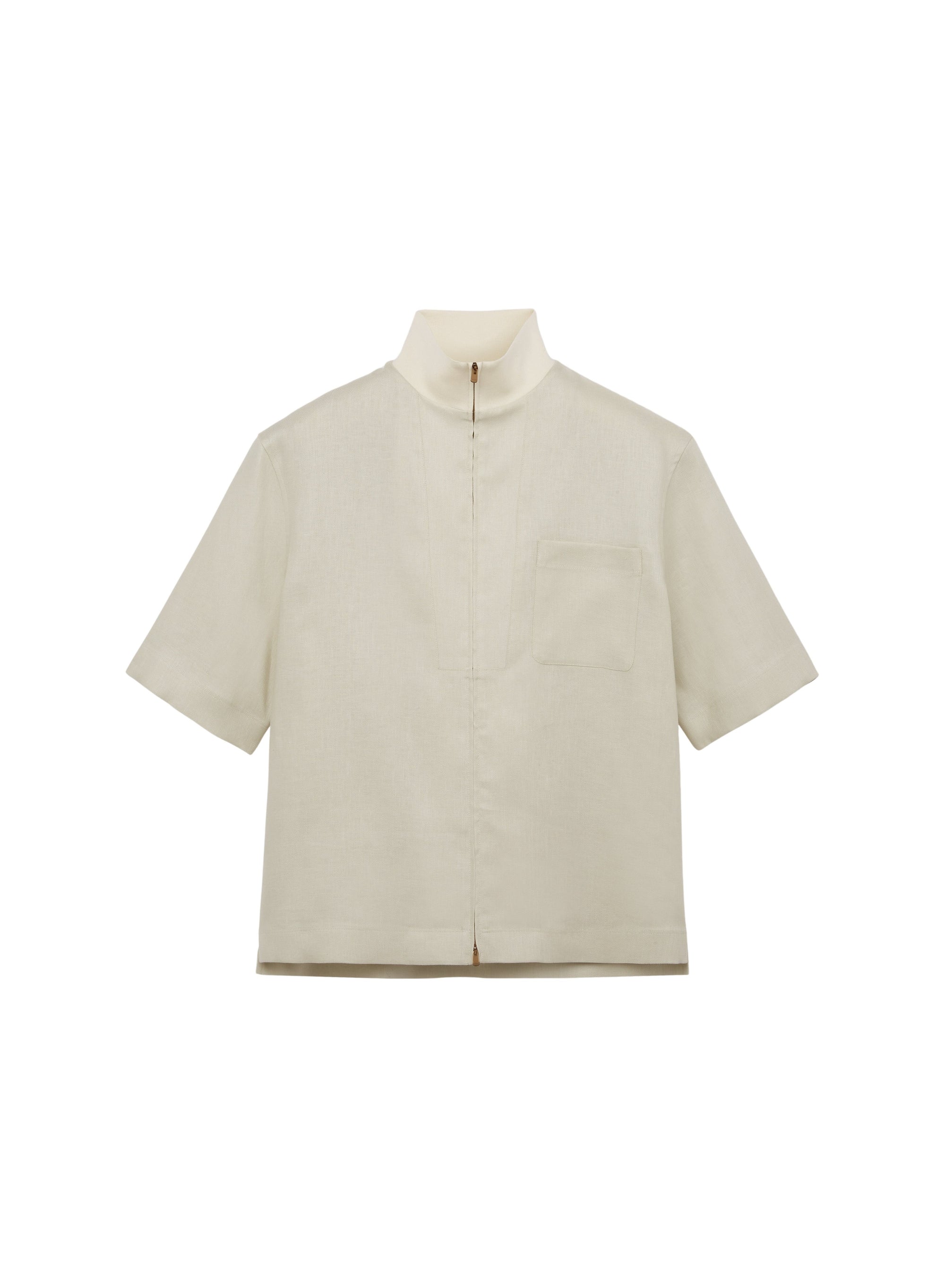 Ice_1QTY // Chemise zippée à col montant en lin - Ice