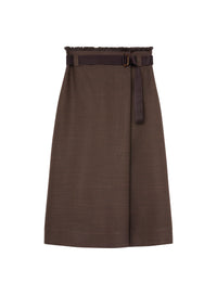 Jupe midi portefeuille ceinturée en lin - Cacao
