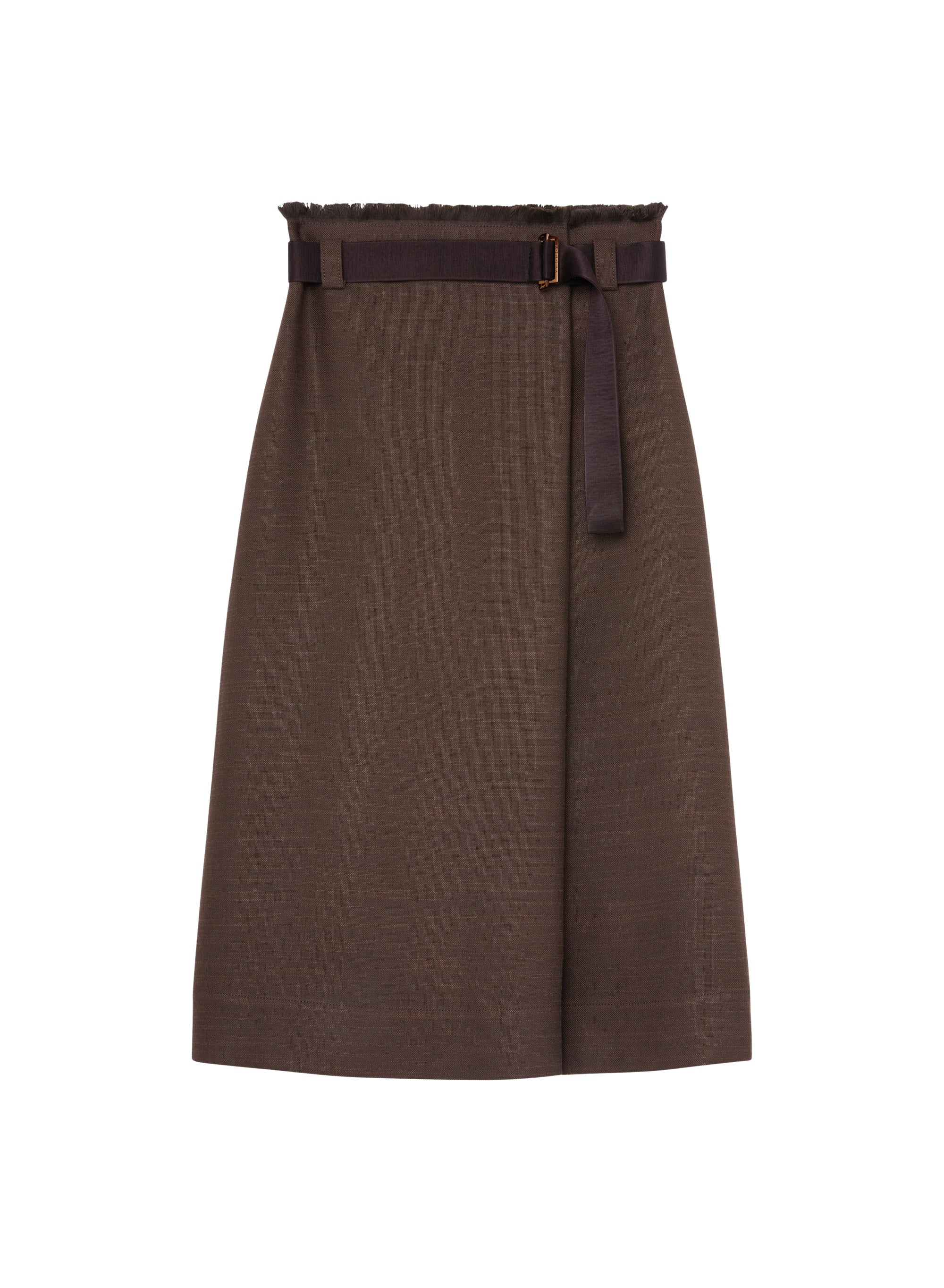 Jupe midi portefeuille ceinturée en lin - Cacao