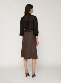 Cacao_1QTY // Jupe midi portefeuille ceinturée en lin - Cacao