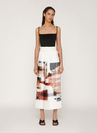 Bianco_1QTY // Jupe longue plissée imprimé graphique - Bianco