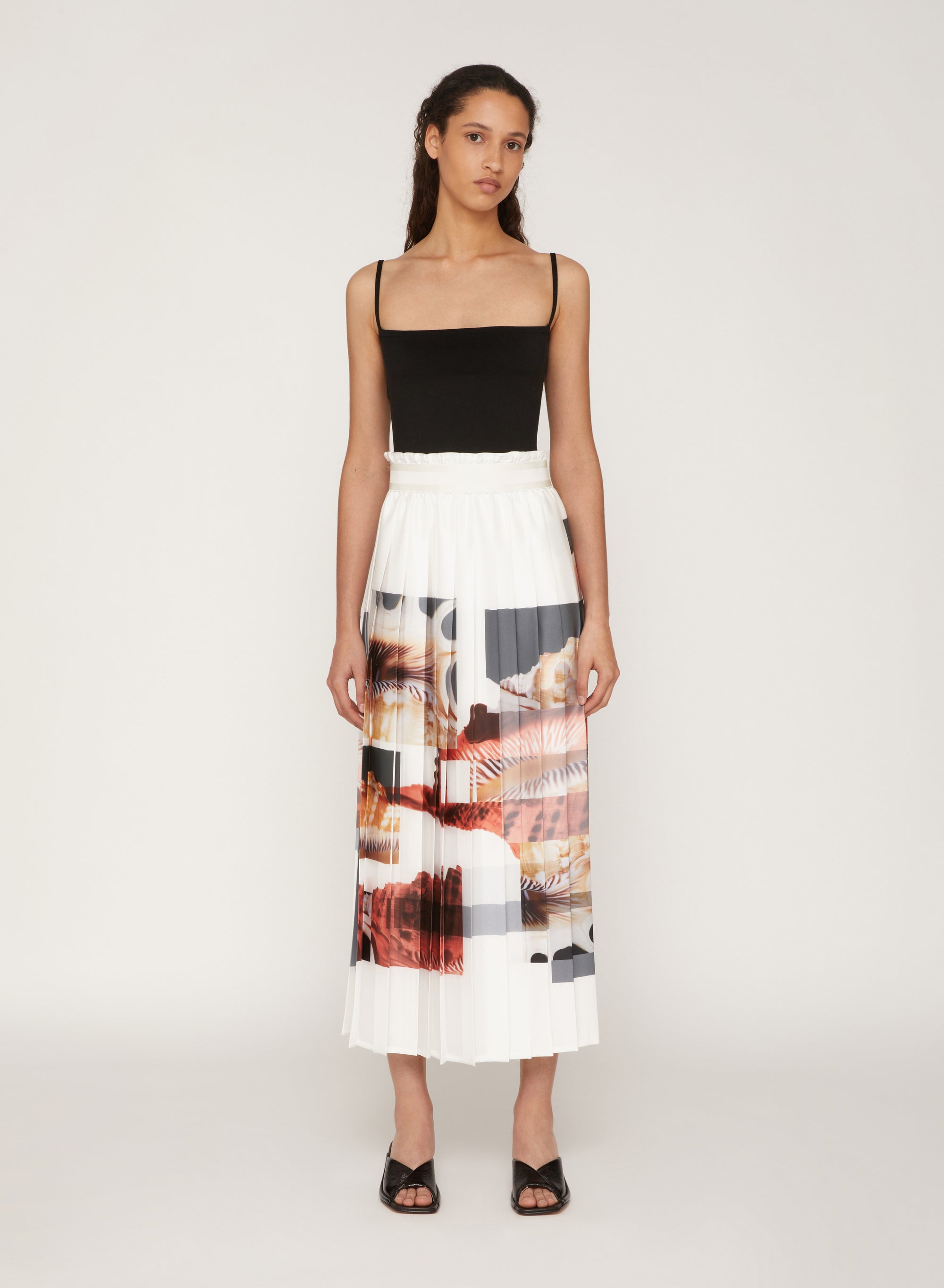 Bianco_1QTY // Jupe longue plissée imprimé graphique - Bianco