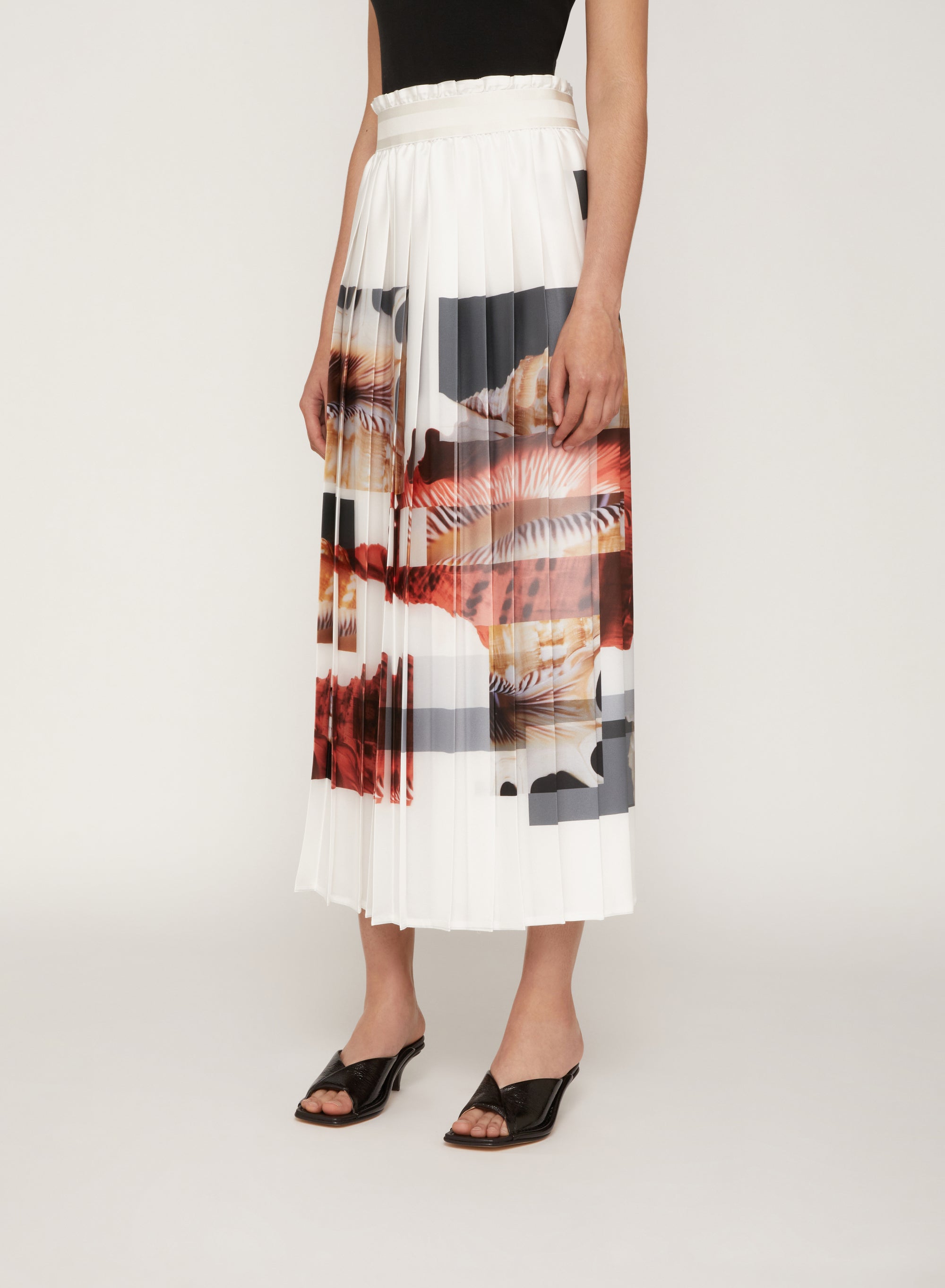 Bianco_1QTY // Jupe longue plissée imprimé graphique - Bianco