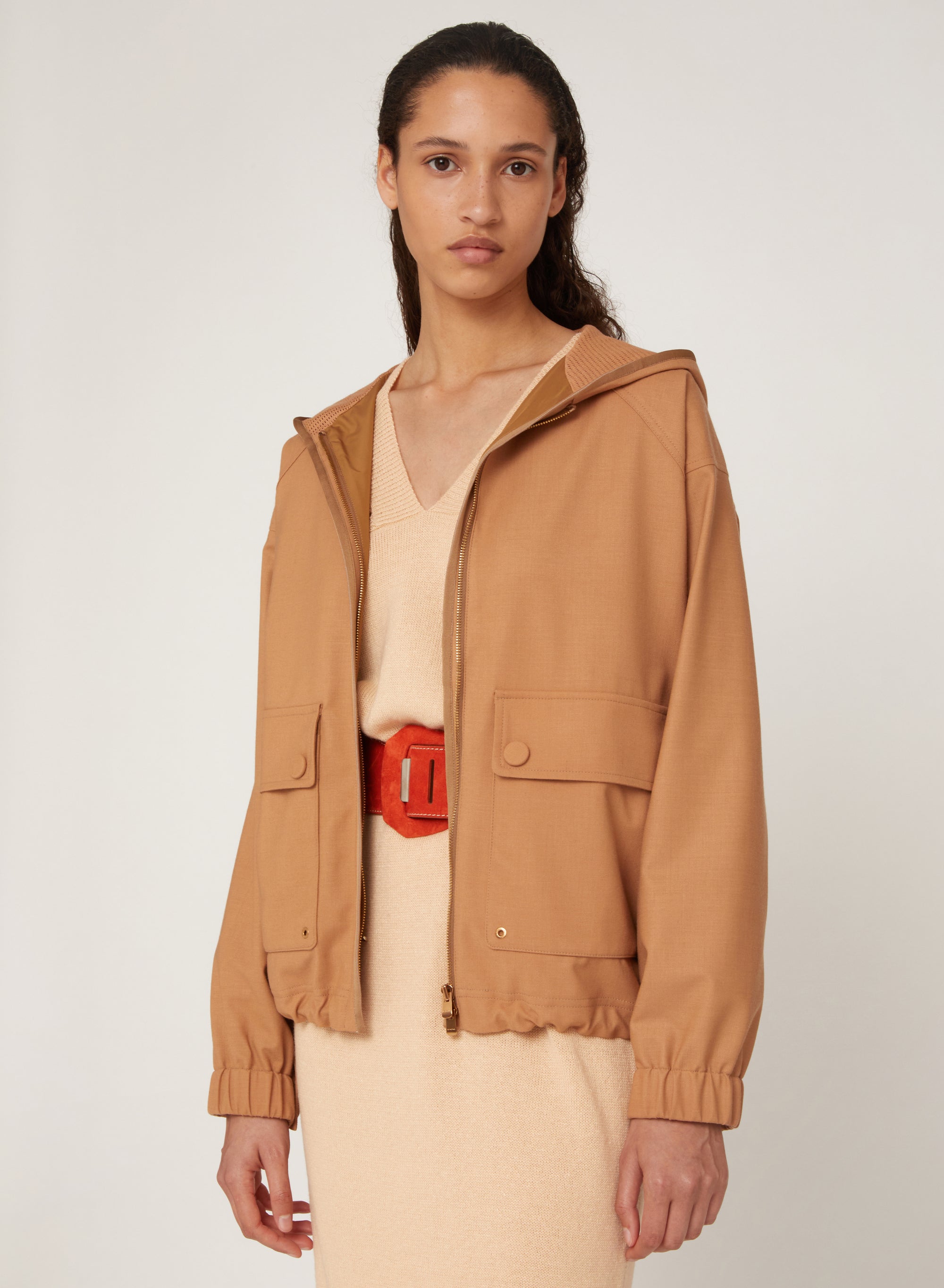 Lion_1QTY // Parka courte à capuche en laine - Lion