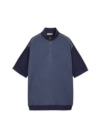 Work Blue_1QTY // Polo contrasté à col zippé - Work Blue