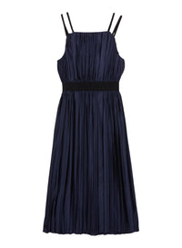 Work Blue_1QTY // Robe midi plissée à taille élastiquée en soie - Work Blue