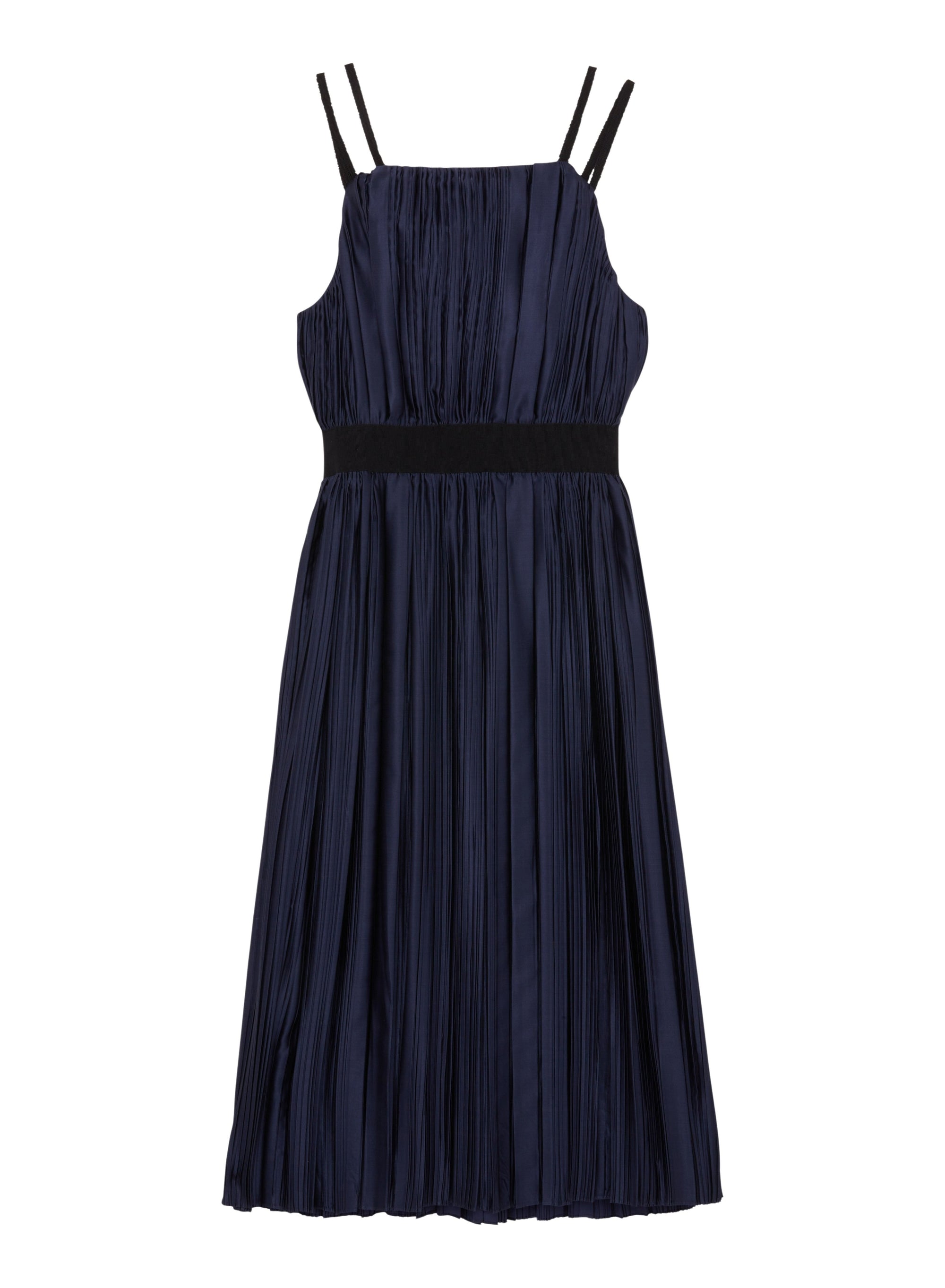 Work Blue_1QTY // Robe midi plissée à taille élastiquée en soie - Work Blue