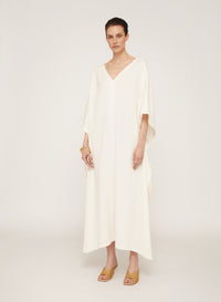 Bianco_1QTY // Robe caftan à empiècement en laine - Bianco