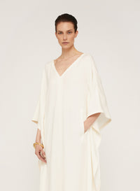 Bianco_1QTY // Robe caftan à empiècement en laine - Bianco
