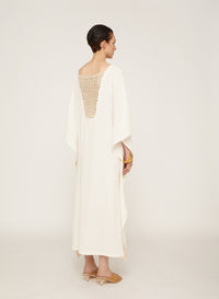 Bianco_1QTY // Robe caftan à empiècement en laine - Bianco