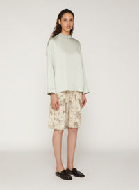 Mint_1QTY // Blouse col rond côtelée en soie - Mint