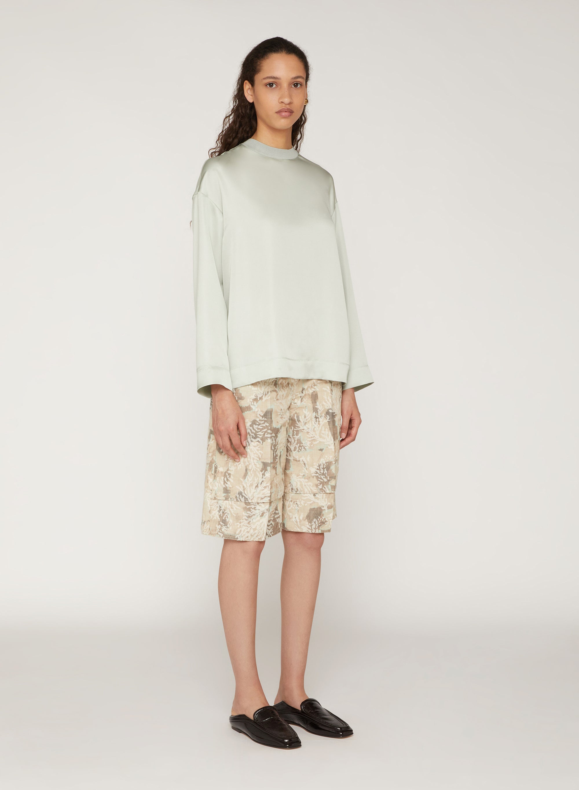 Mint_1QTY // Blouse col rond côtelée en soie - Mint