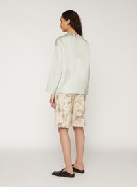 Mint_1QTY // Blouse col rond côtelée en soie - Mint