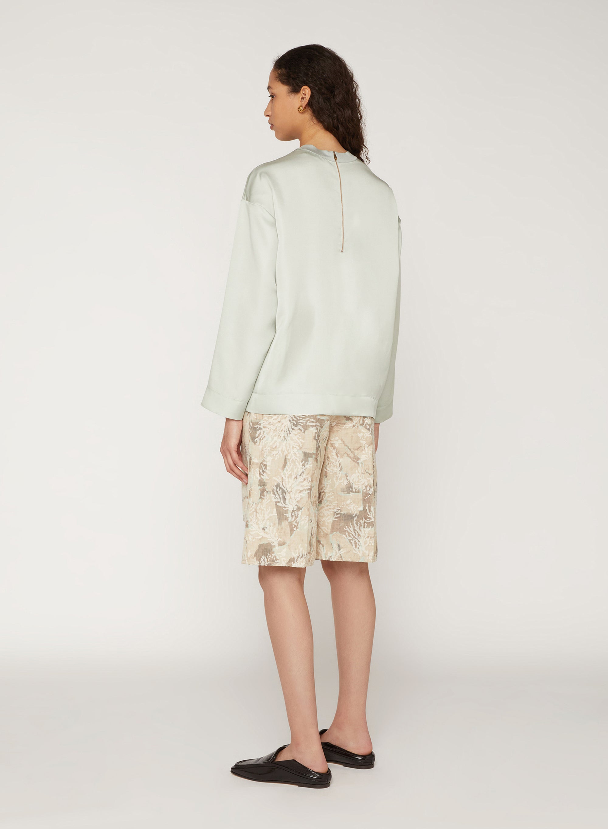 Mint_1QTY // Blouse col rond côtelée en soie - Mint