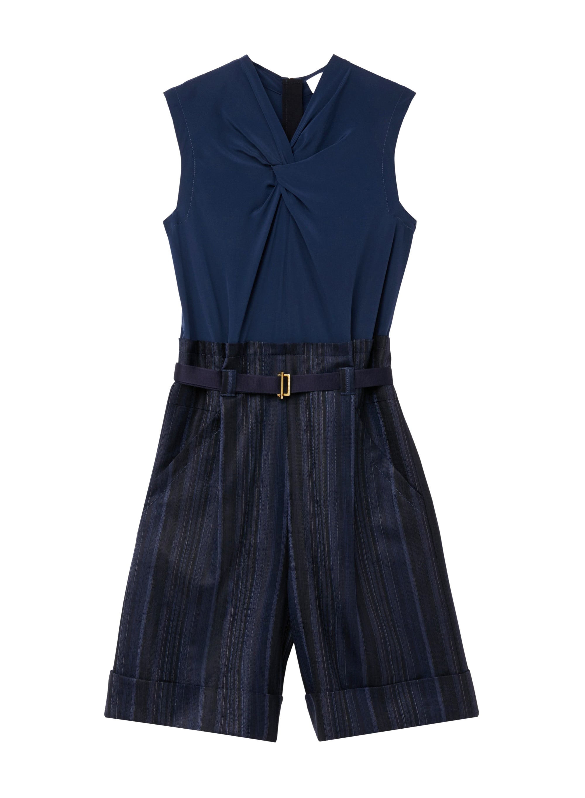 Work Blue_1QTY // Combi-short drapé à motif rayé en laine - Work Blue