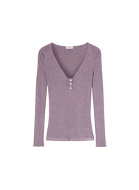 Glicine_1QTY // Haut Henley à effet chiné côtelé en laine et soie - Glicine