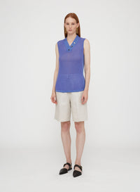 Ribbed V-neck sleeveless jumper in wool - Stone