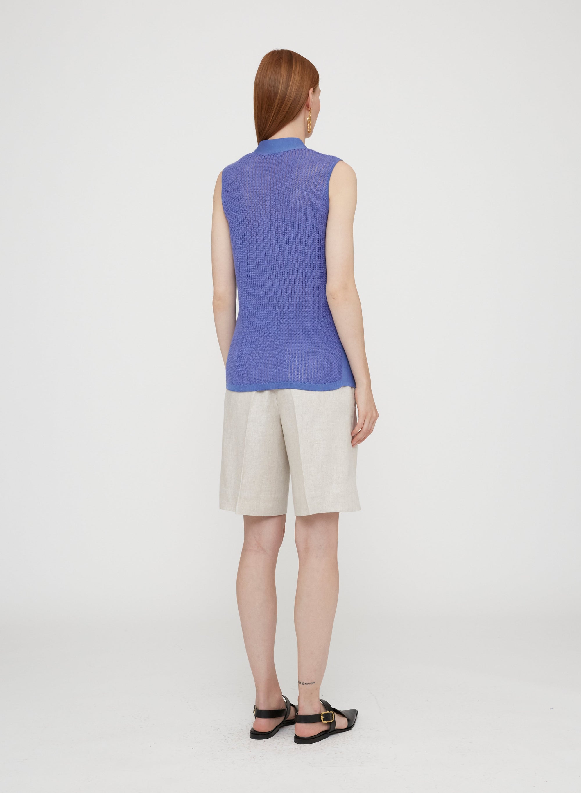Ribbed V-neck sleeveless jumper in wool - Stone