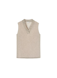 Stone_4QTY // Pull sans manche côtelé à col V en laine - Stone
