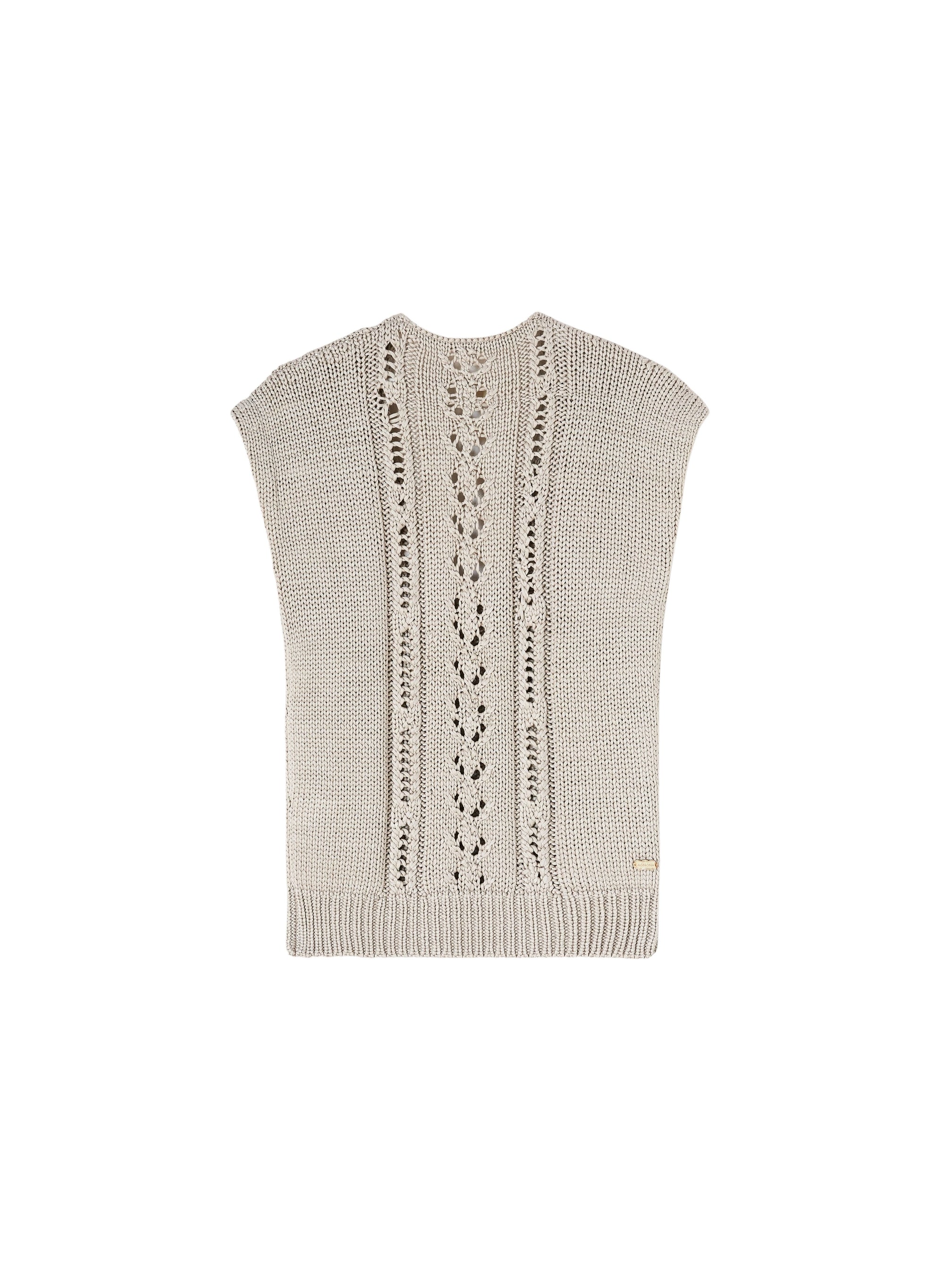 Stone_1QTY // Pull sans manches à motifs ajourés en soie - Stone