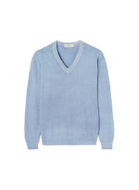 Celeste_1QTY // Pull col V et finitions côtelées en soie - Celeste