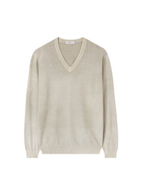 V-neck silk ribbed jumper - Stone