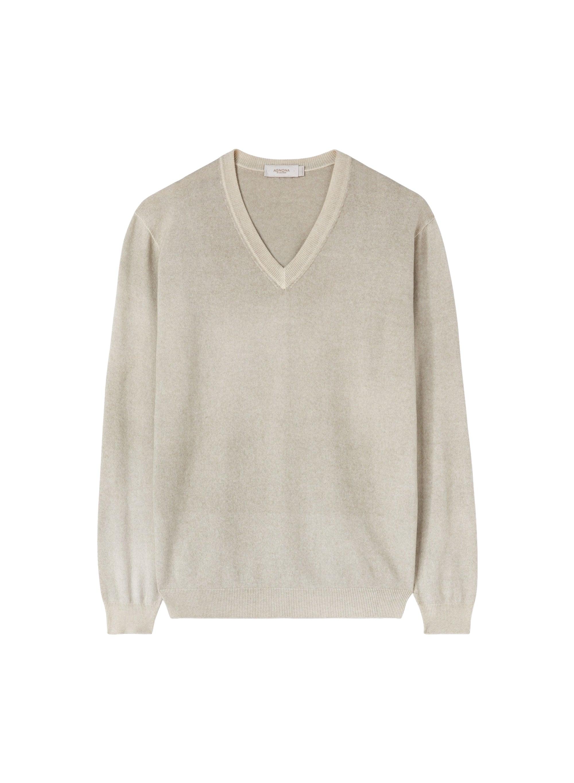 V-neck silk ribbed jumper - Stone