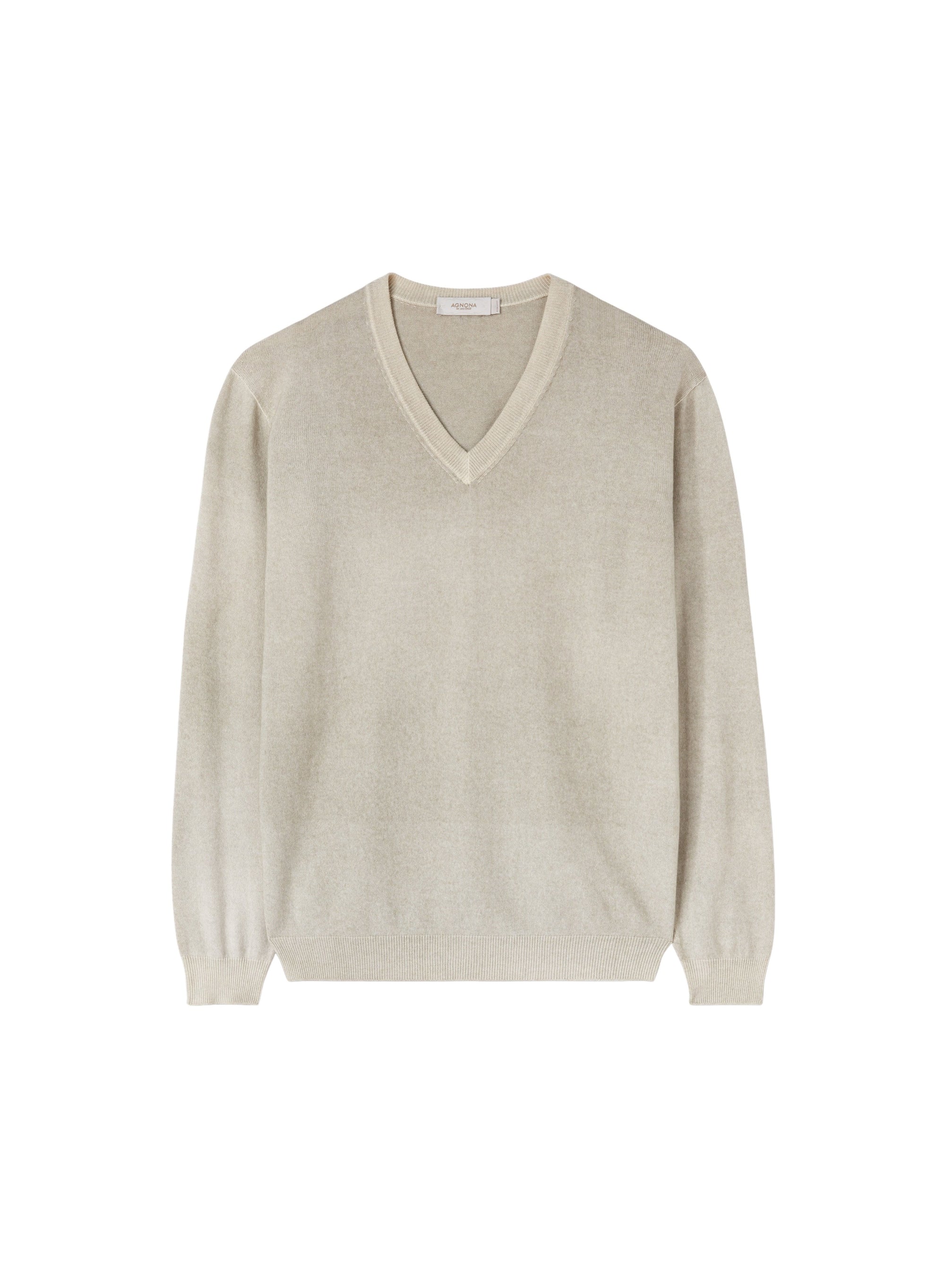 Stone_1QTY // Pull col V et finitions côtelées en soie - Stone