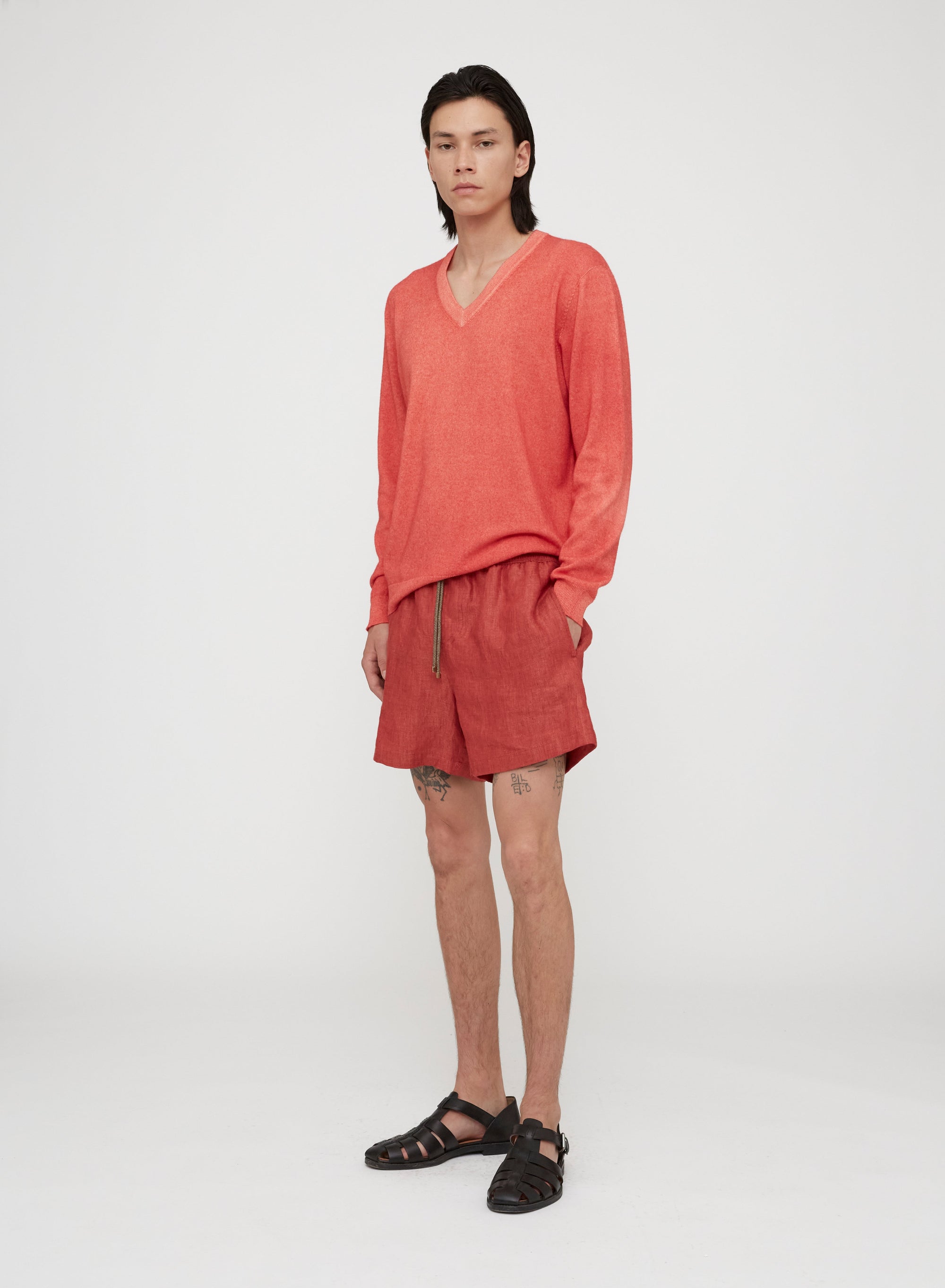 V-neck silk ribbed jumper - Stone