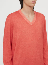 V-neck silk ribbed jumper - Stone