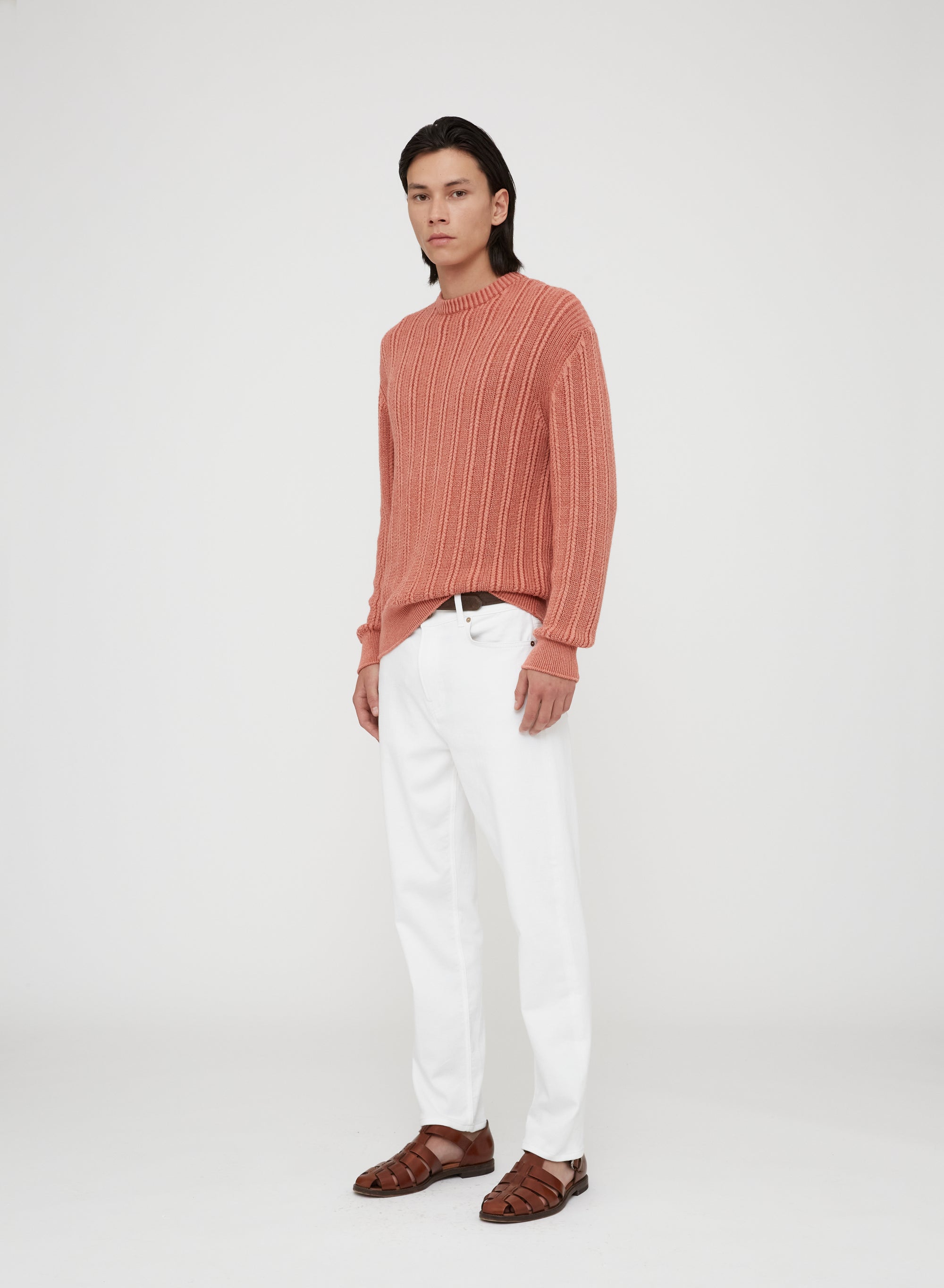 Coral_4QTY // Pull à côtes alternées en laine - Coral