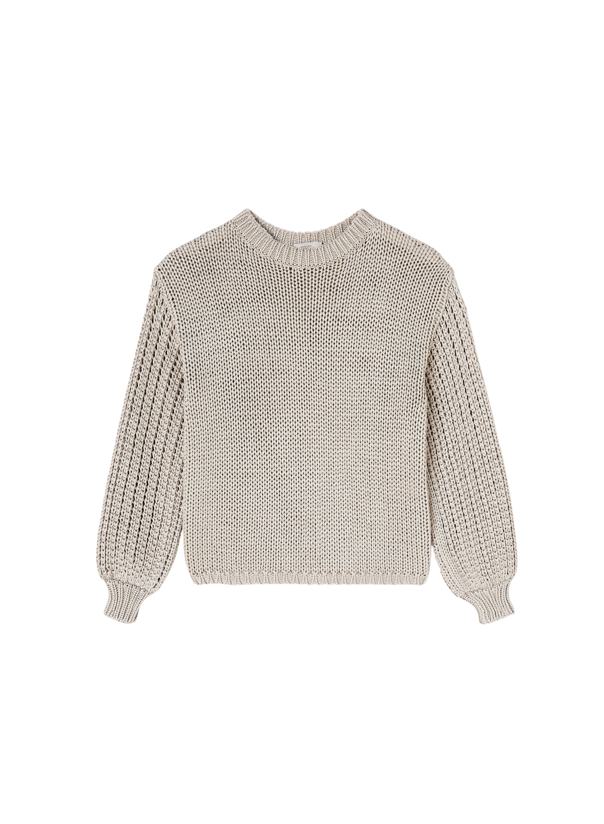 Stone_2QTY // Pull à manches bouffantes ajourées en soie - Stone