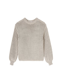 Pull à manches bouffantes ajourées en soie - Stone