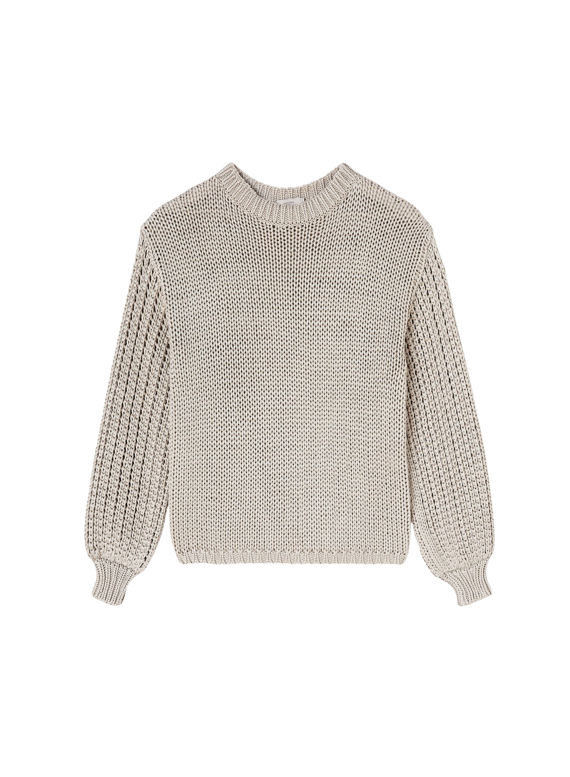 Pull à manches bouffantes ajourées en soie - Stone