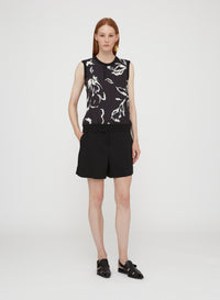 Black_5QTY // Blouse sans manches à motif fleuri en soie - Black