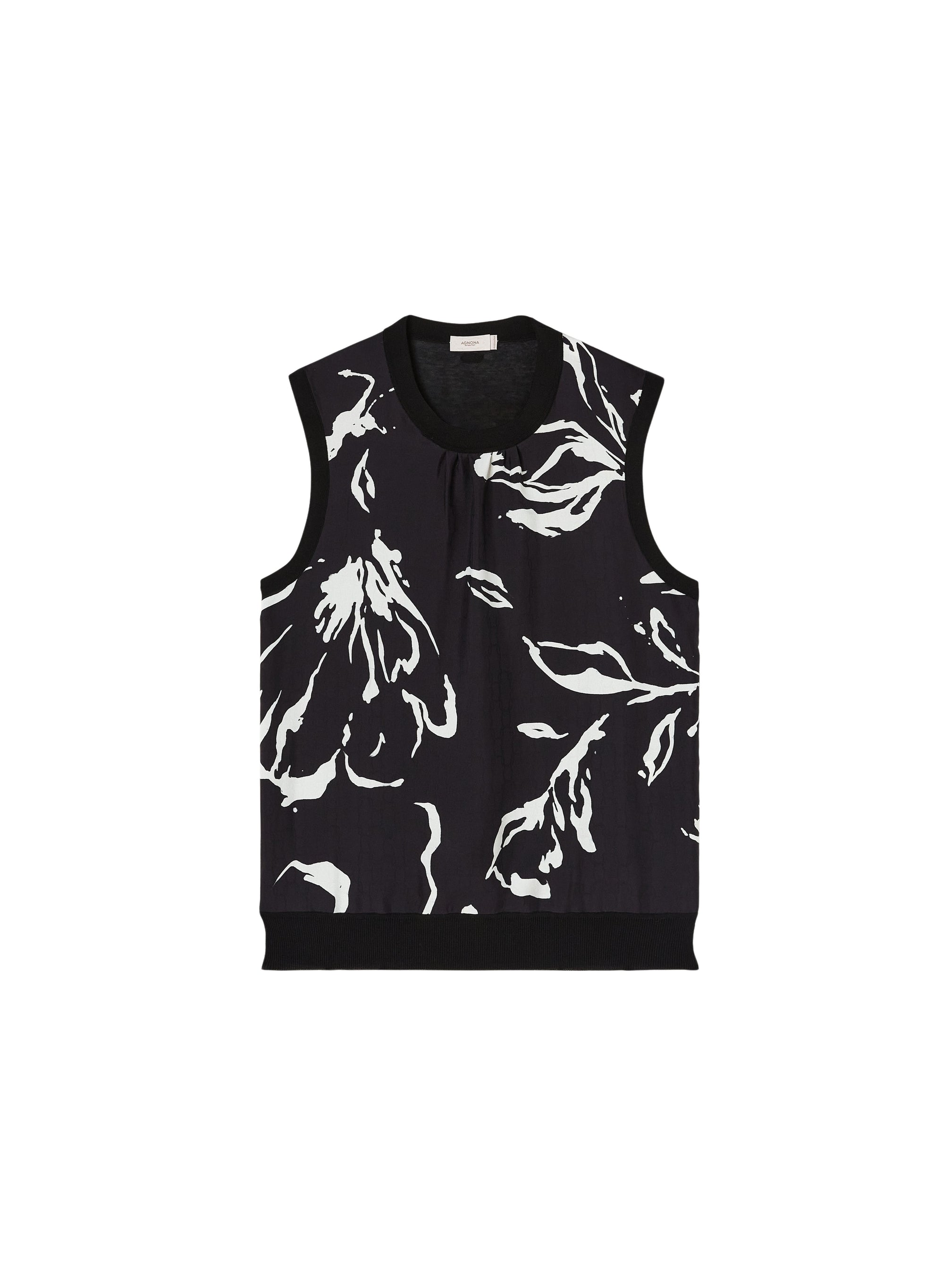 Black_5QTY // Blouse sans manches à motif fleuri en soie - Black