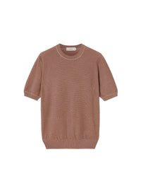 Stone, Linen & Siena_1QTY // T-shirt à motif géométrique et surpiqûres en soie mélangée - Stone, Linen & Siena